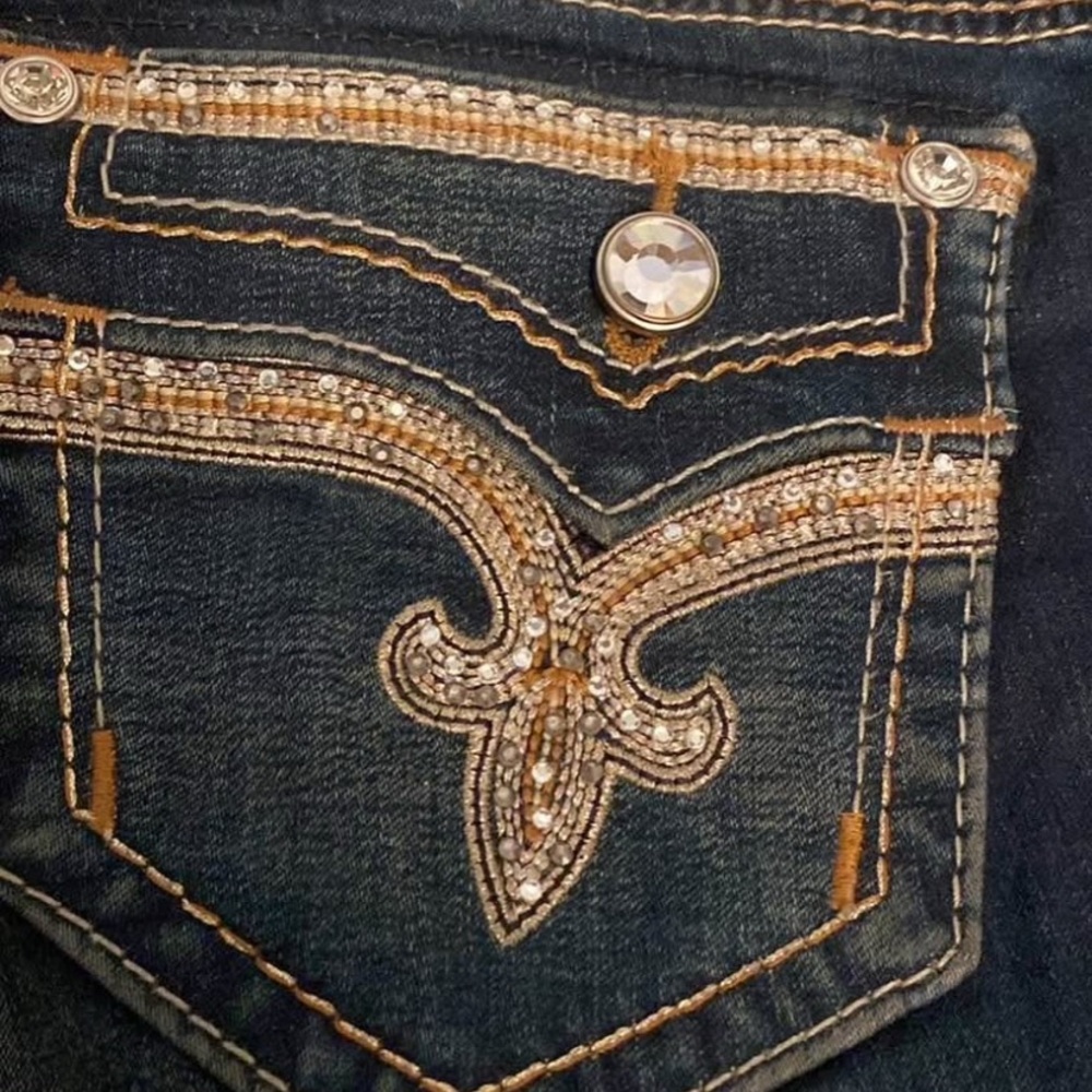 Rock Revival Dark Blue Boot Cut Jeans with Embellishments